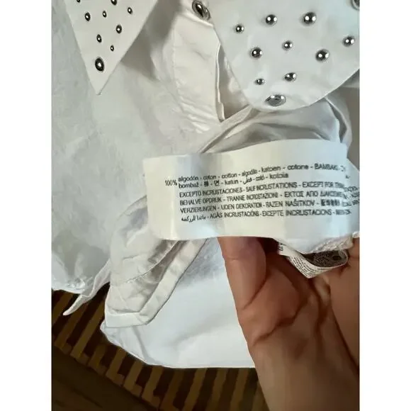 Zara Cropped White Embellished Collar Button Front Top - Picture 5 of 8